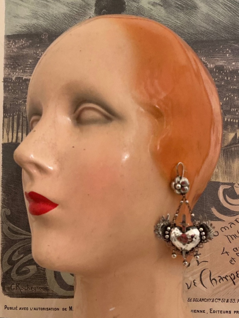 Sterling Silver Mexican Earrings - Winged Hearts